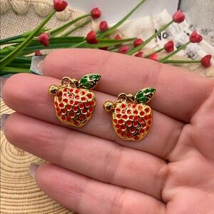 Gold and Red Apple Earrings